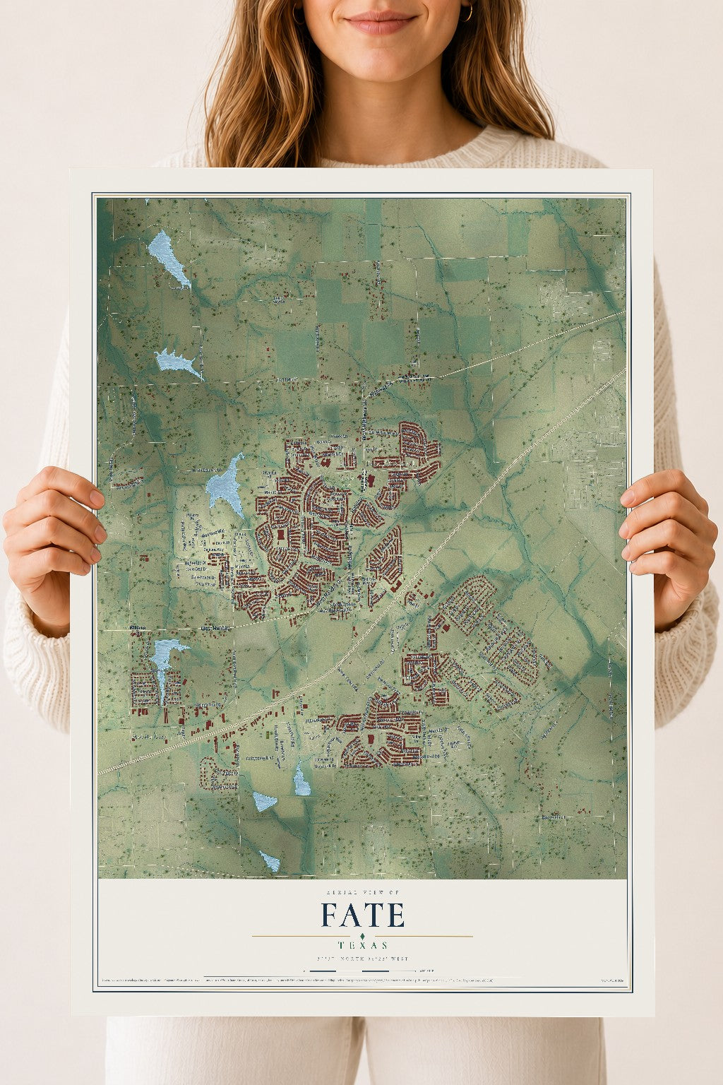 Map of Fate, Texas, 18 x 24 inch unframed archival matte print