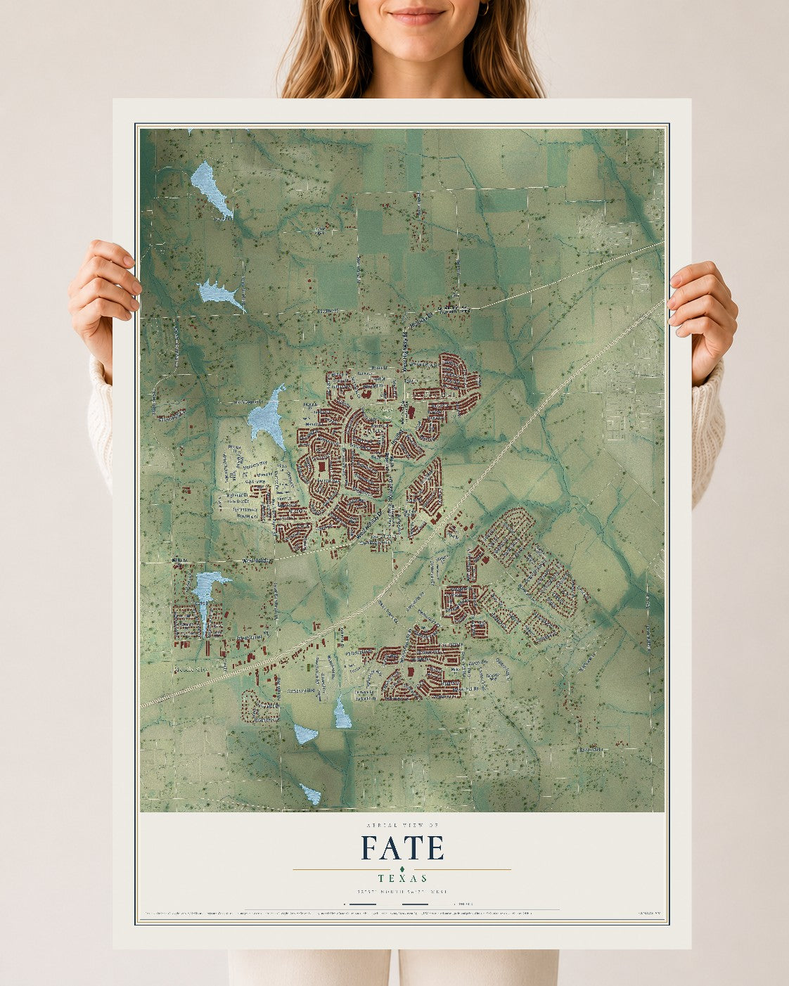 Map of Fate, Texas, 24 x 36 inch unframed archival matte print