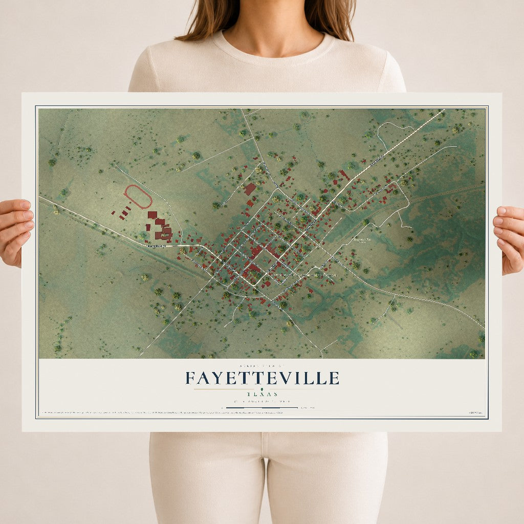 Map of Fayetteville, Texas, 18 x 24 inch unframed archival matte print