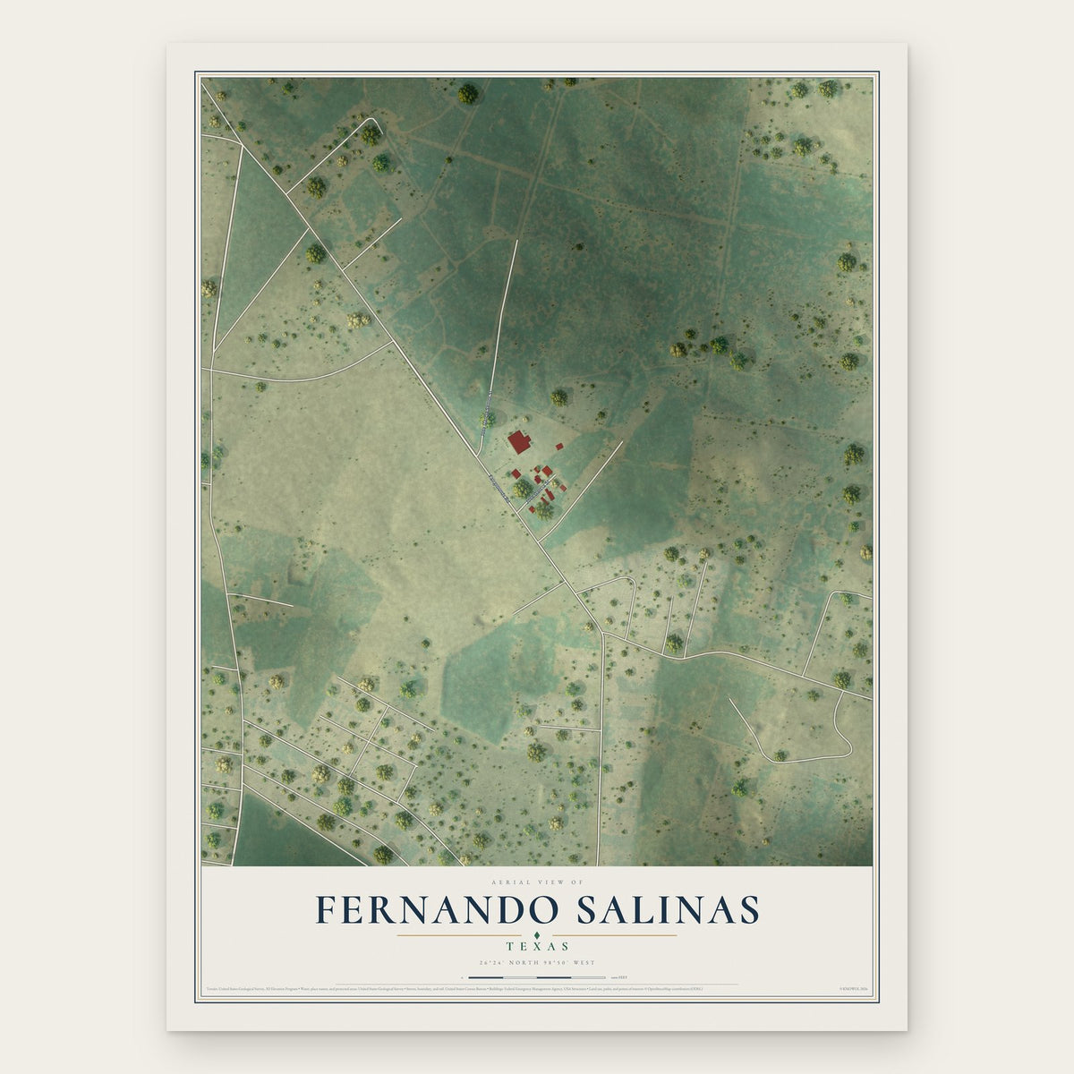 Fernando Salinas, Texas map print, the full design