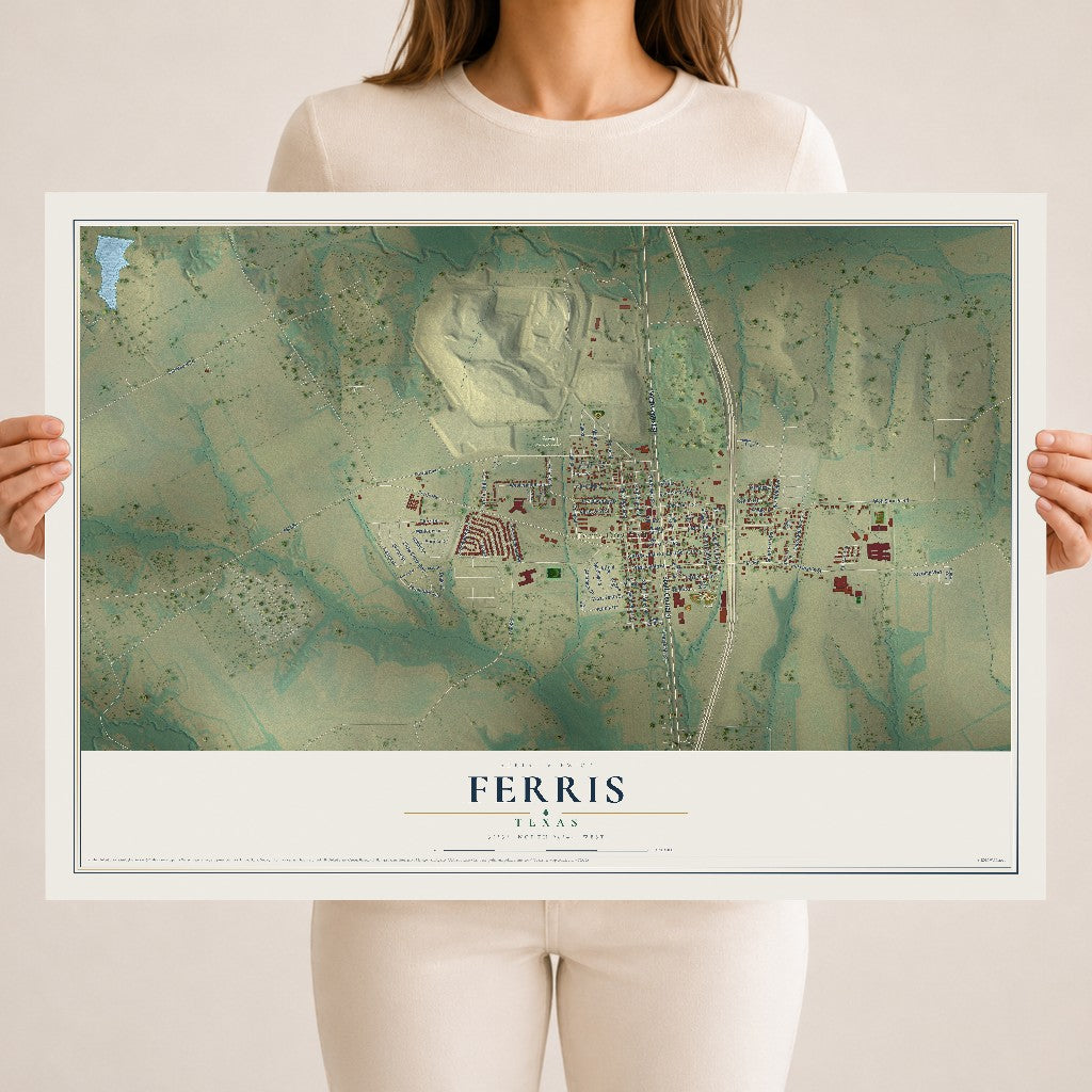 Map of Ferris, Texas, 18 x 24 inch unframed archival matte print