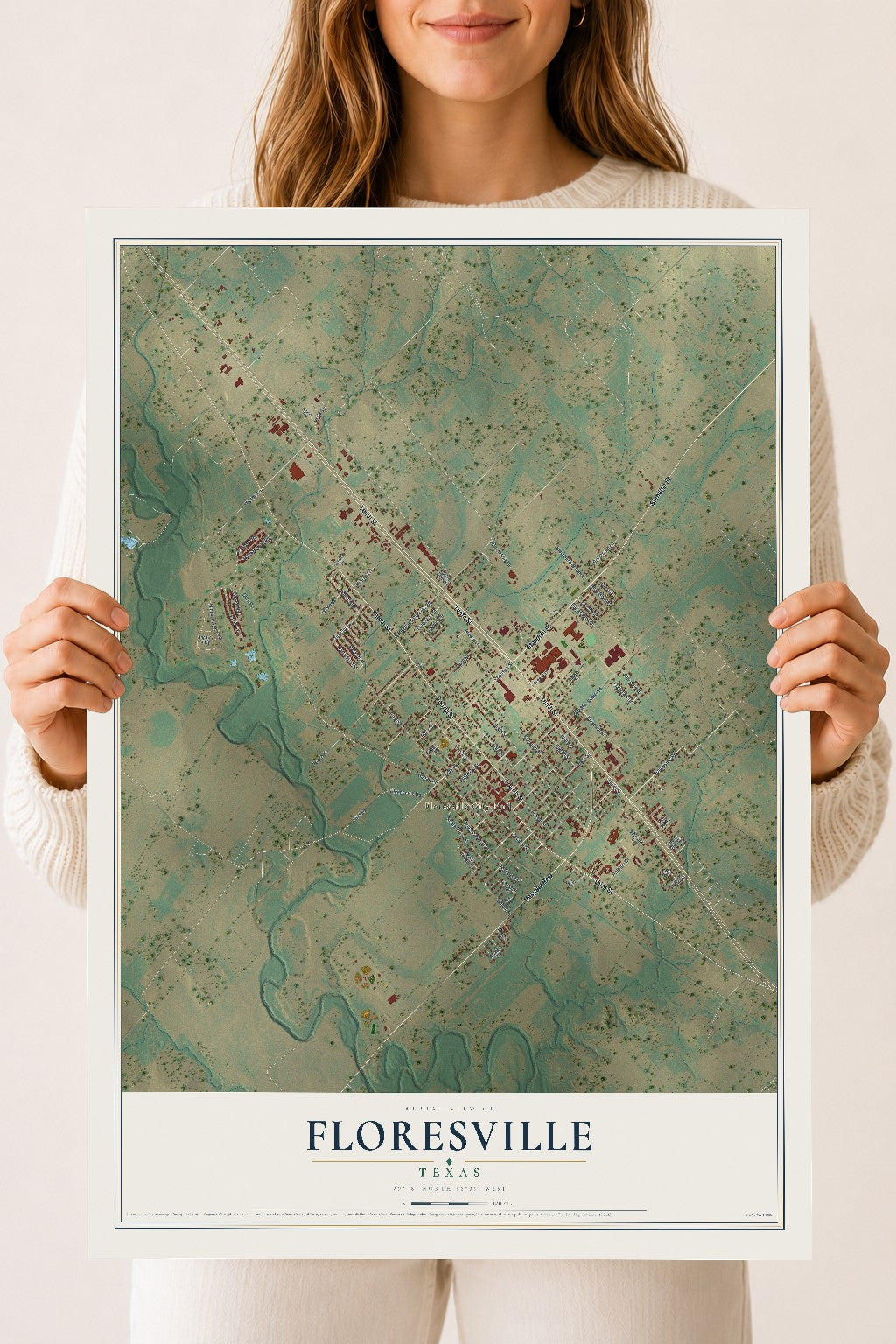 Map of Floresville, Texas, 18 x 24 inch unframed archival matte print