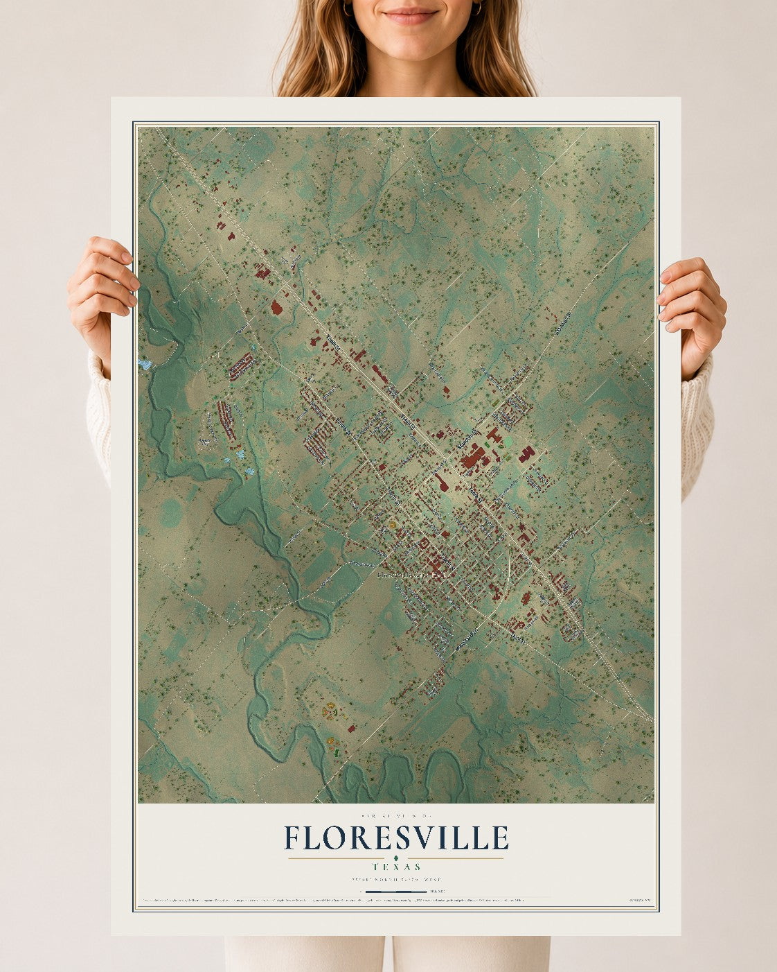 Map of Floresville, Texas, 24 x 36 inch unframed archival matte print
