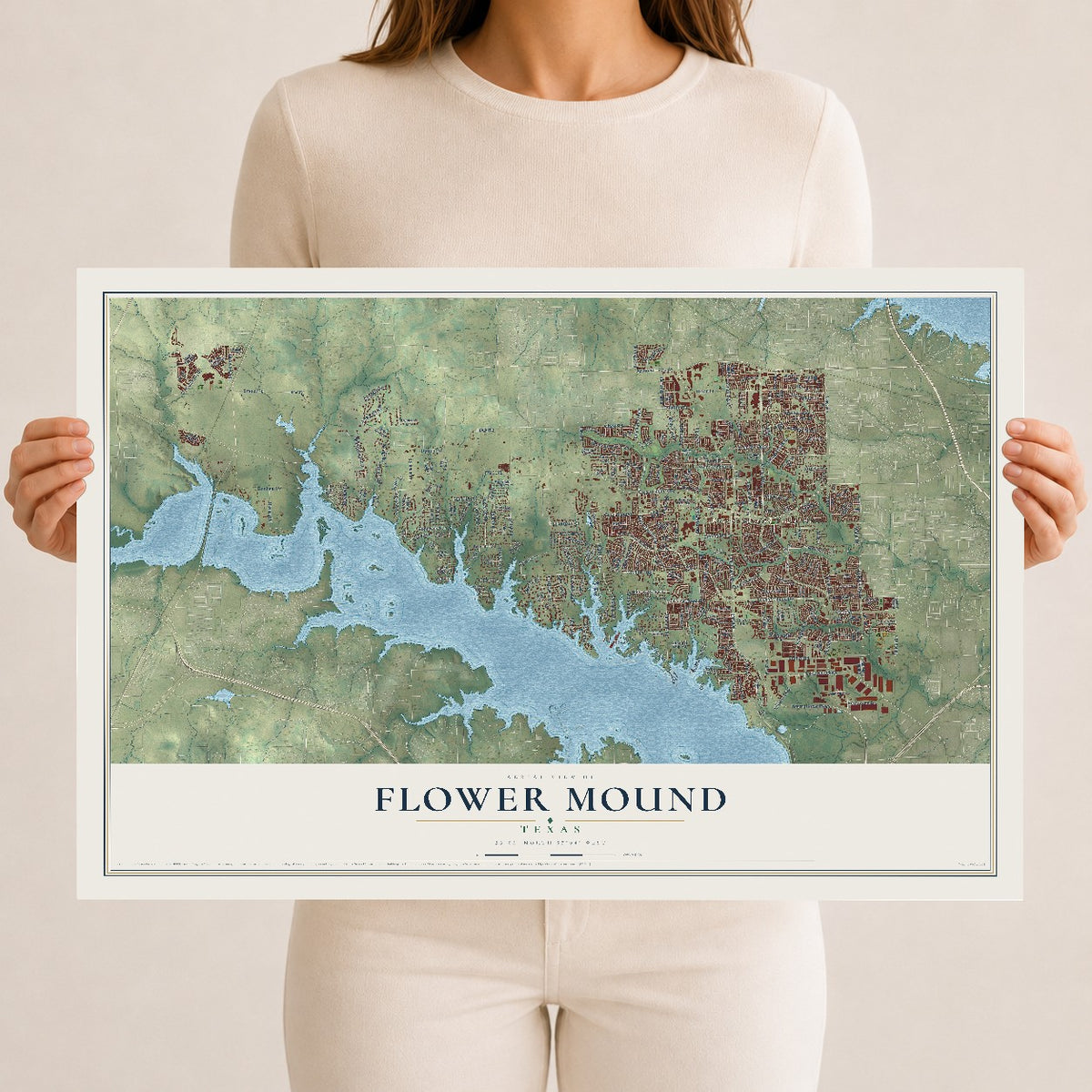 Map of Flower Mound, Texas, 12 x 18 inch unframed archival matte print
