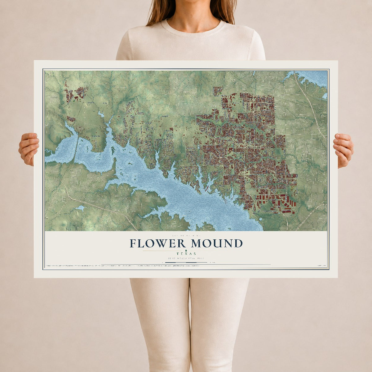 Map of Flower Mound, Texas, 24 x 36 inch unframed archival matte print