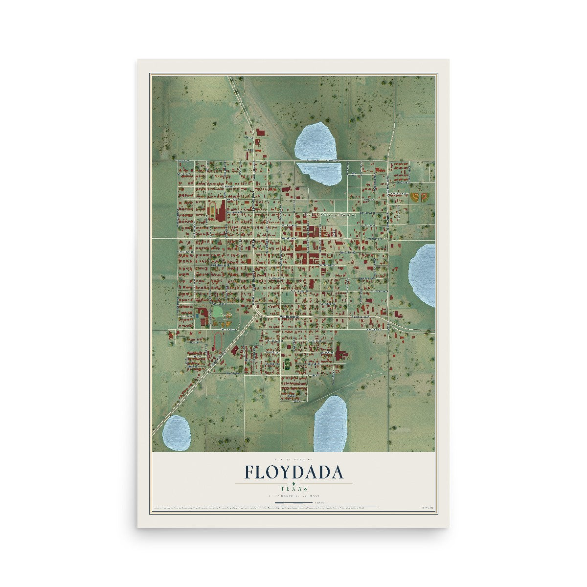 Map of Floydada, Texas, 12 x 18 inch unframed archival matte print