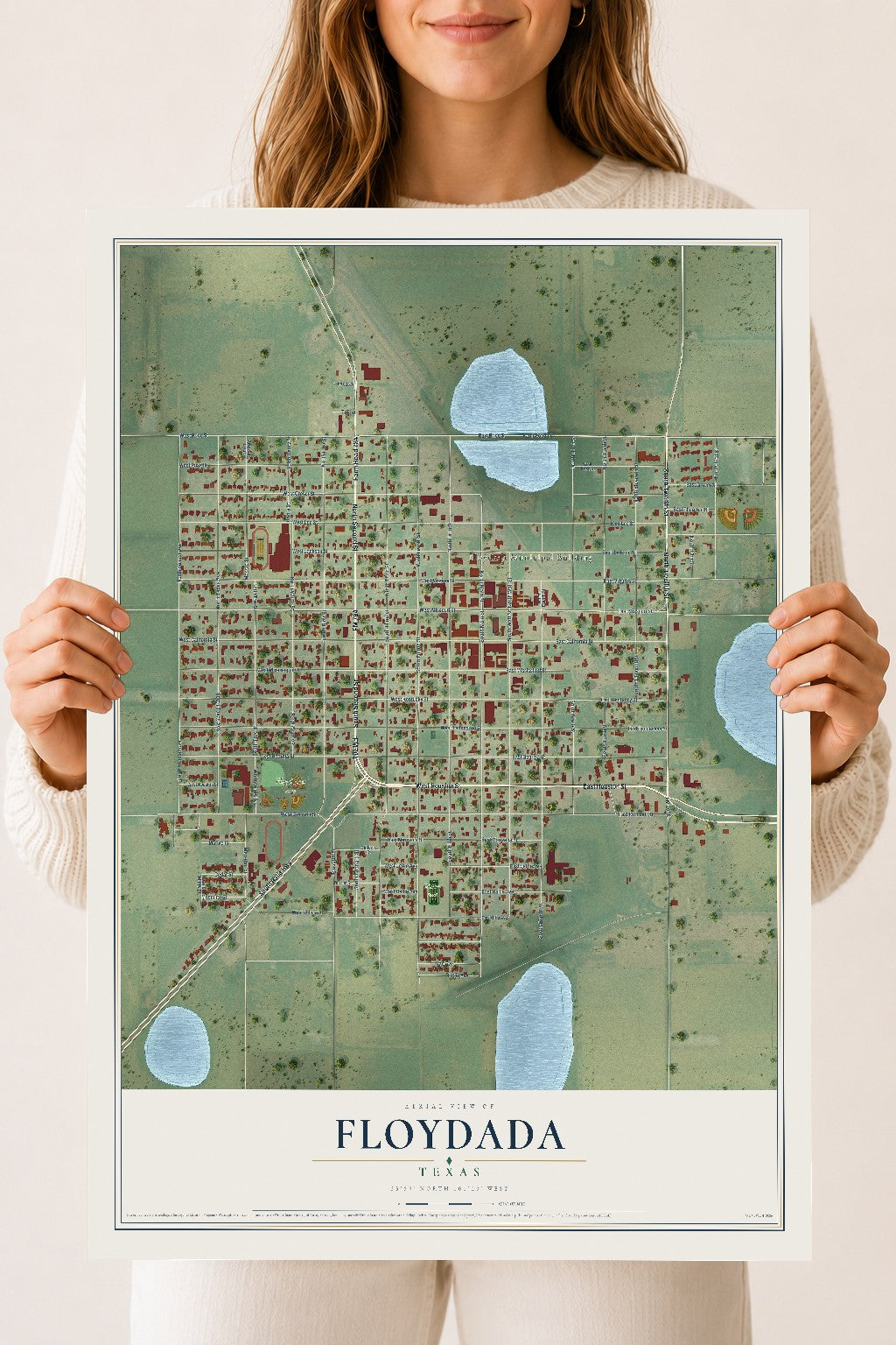 Map of Floydada, Texas, 18 x 24 inch unframed archival matte print
