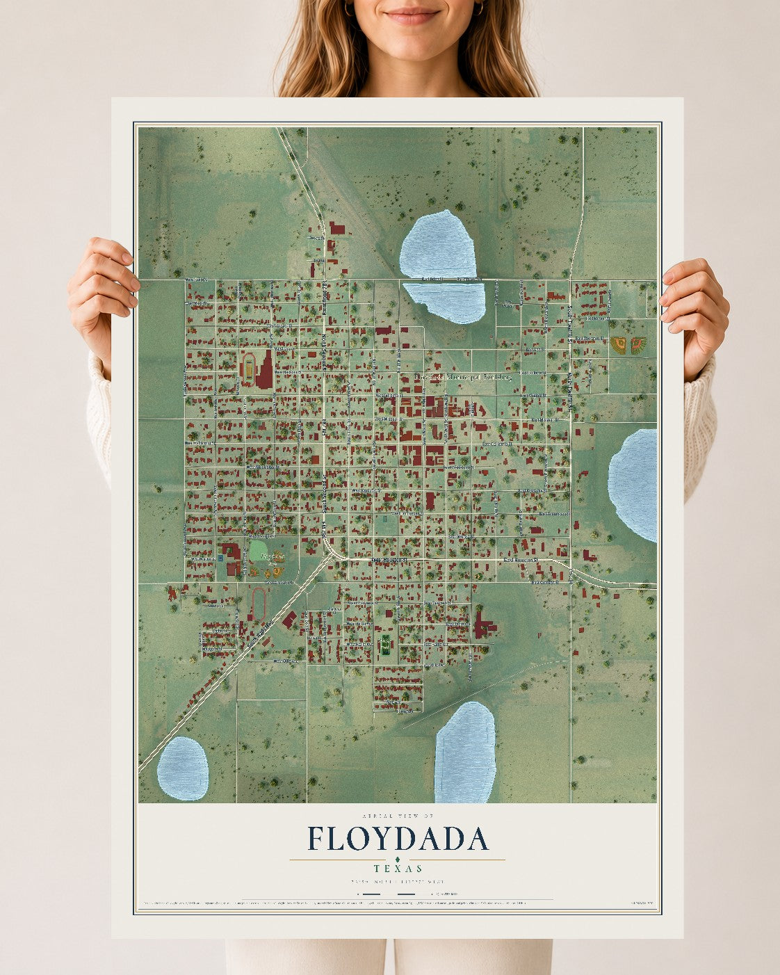 Map of Floydada, Texas, 24 x 36 inch unframed archival matte print