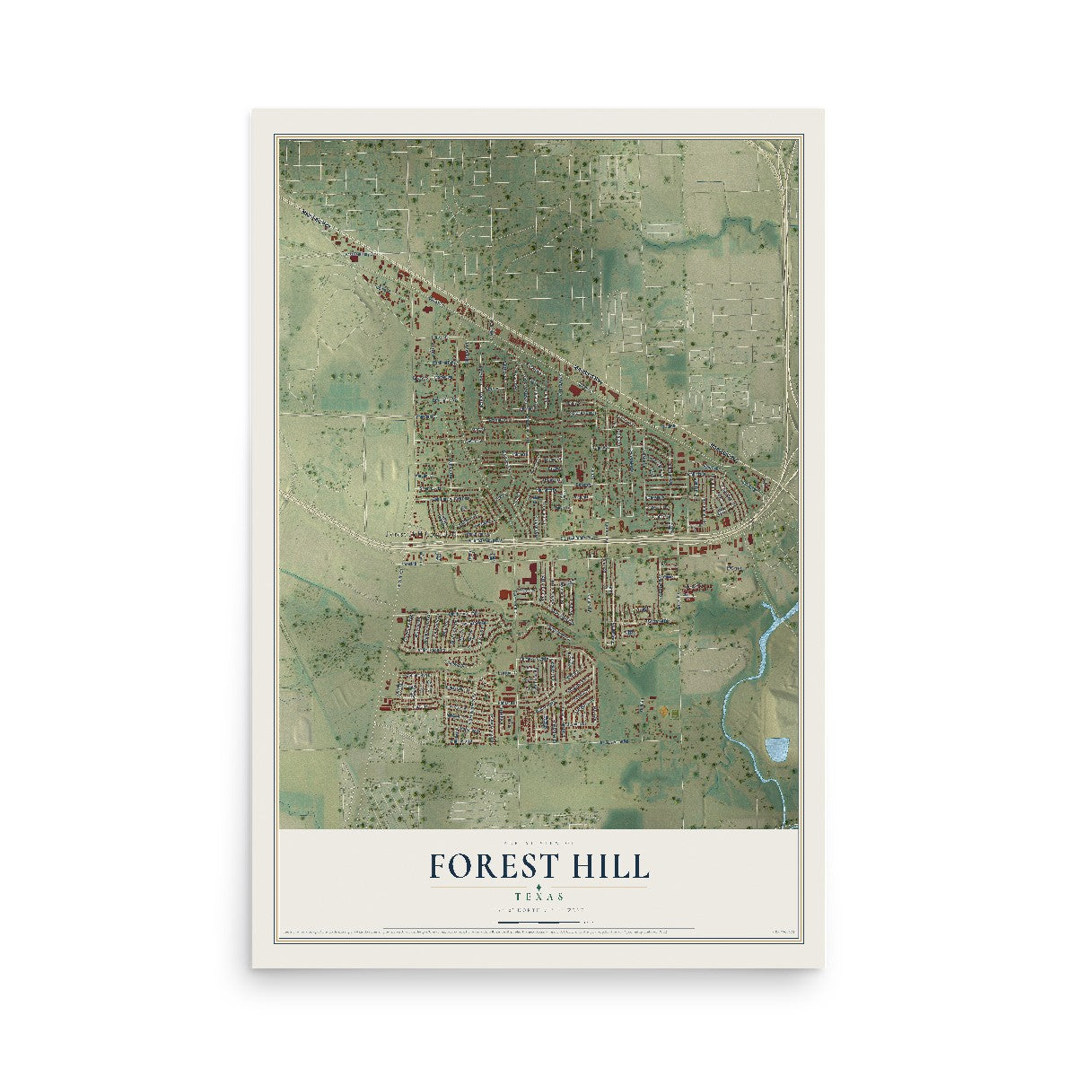 Map of Forest Hill, Texas, 12 x 18 inch unframed archival matte print