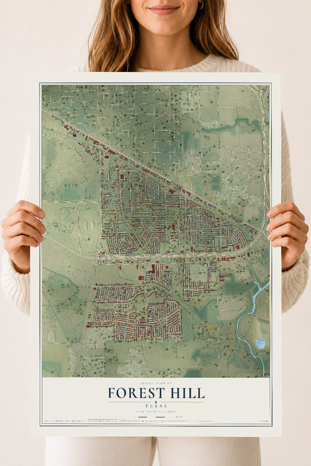 Map of Forest Hill, Texas, 18 x 24 inch unframed archival matte print
