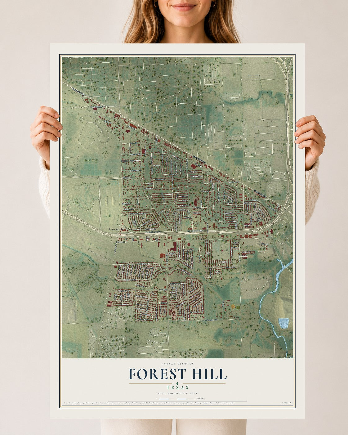 Map of Forest Hill, Texas, 24 x 36 inch unframed archival matte print