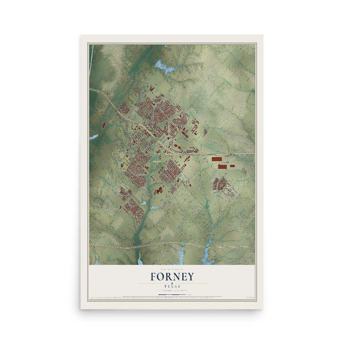Map of Forney, Texas, 12 x 18 inch unframed archival matte print