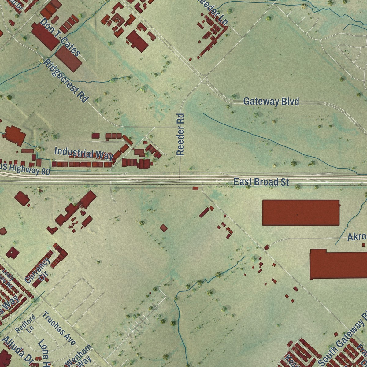 Second close-up of the map of Forney, Texas print showing more streets and buildings