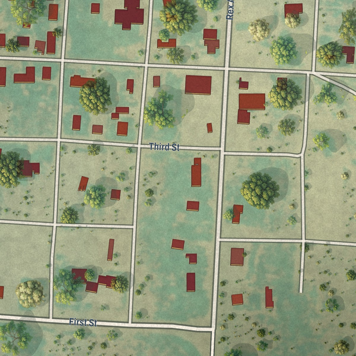 Close-up of the map of Forsan, Texas print showing street and building detail