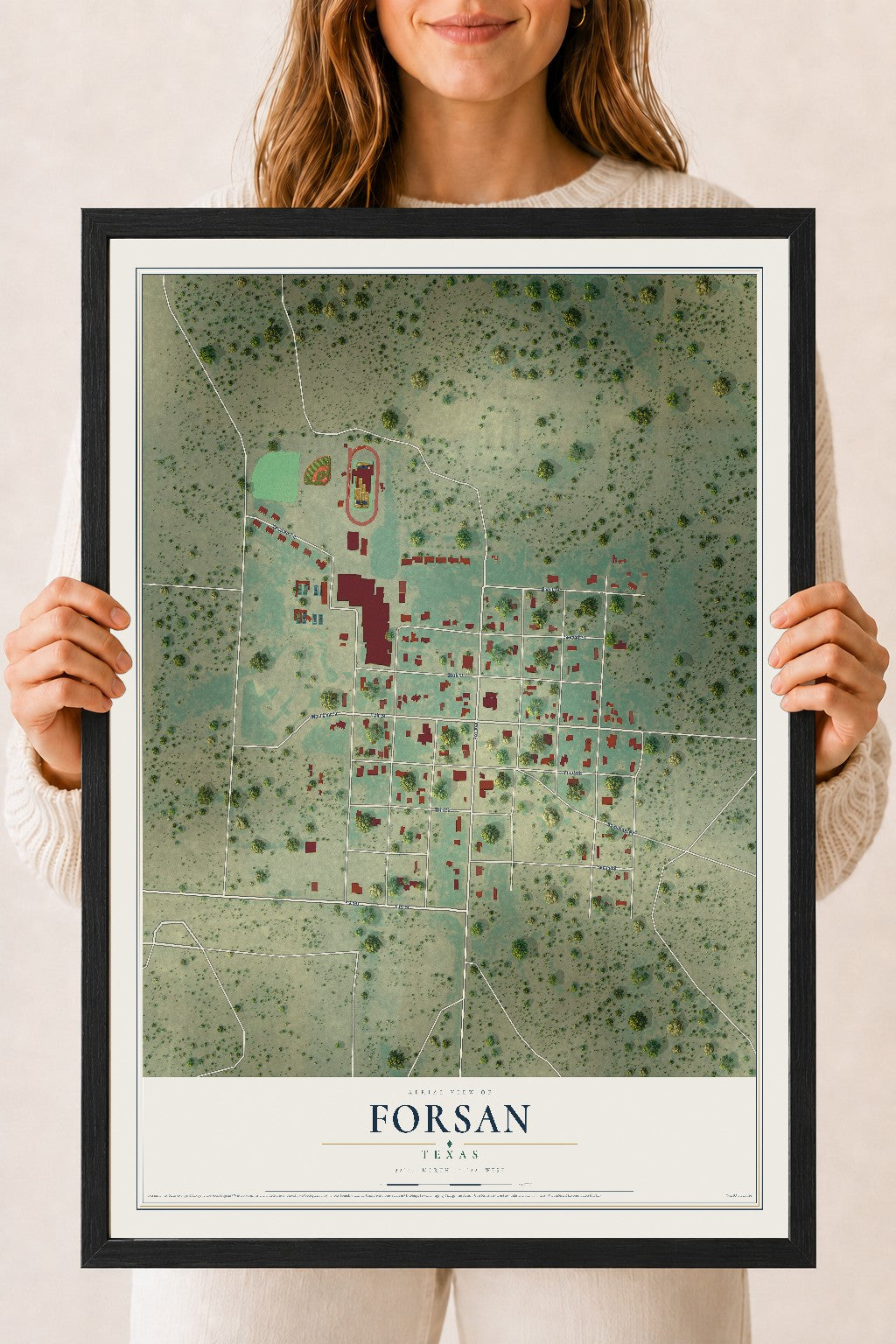Map of Forsan, Texas, 18 x 24 inch print in a black wood frame