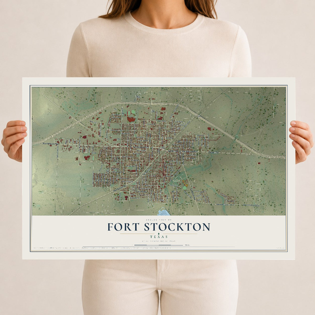Map of Fort Stockton, Texas, 12 x 18 inch unframed archival matte print