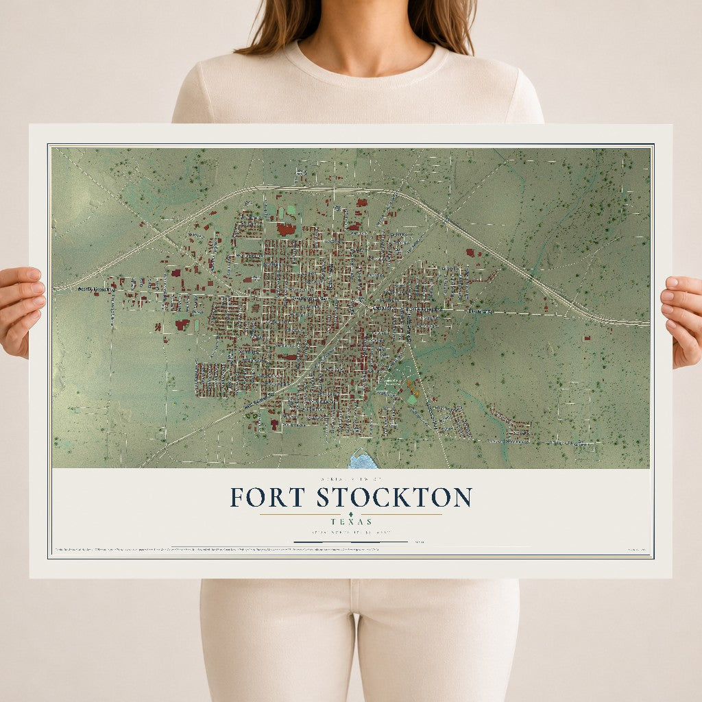 Map of Fort Stockton, Texas, 18 x 24 inch unframed archival matte print