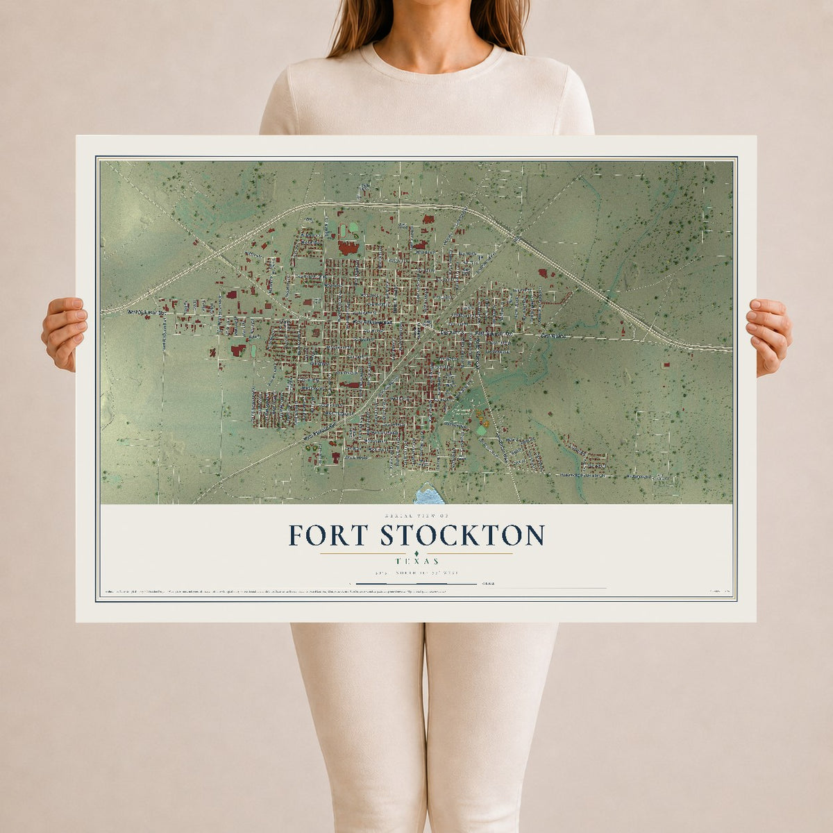 Map of Fort Stockton, Texas, 24 x 36 inch unframed archival matte print