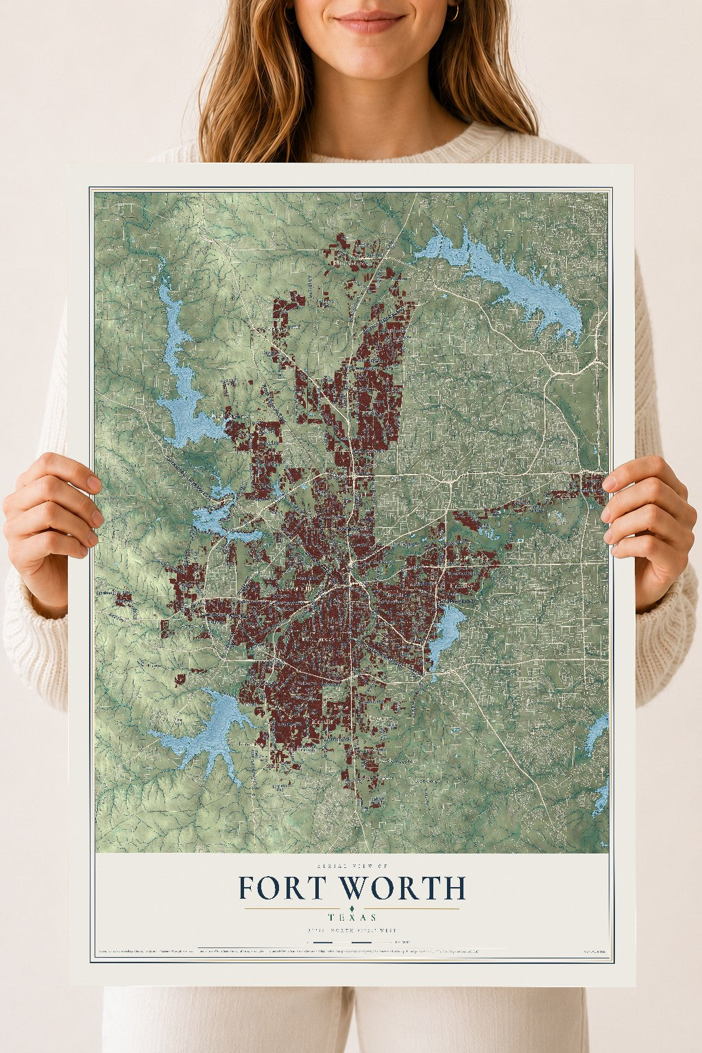Map of Fort Worth, Texas, 18 x 24 inch unframed archival matte print