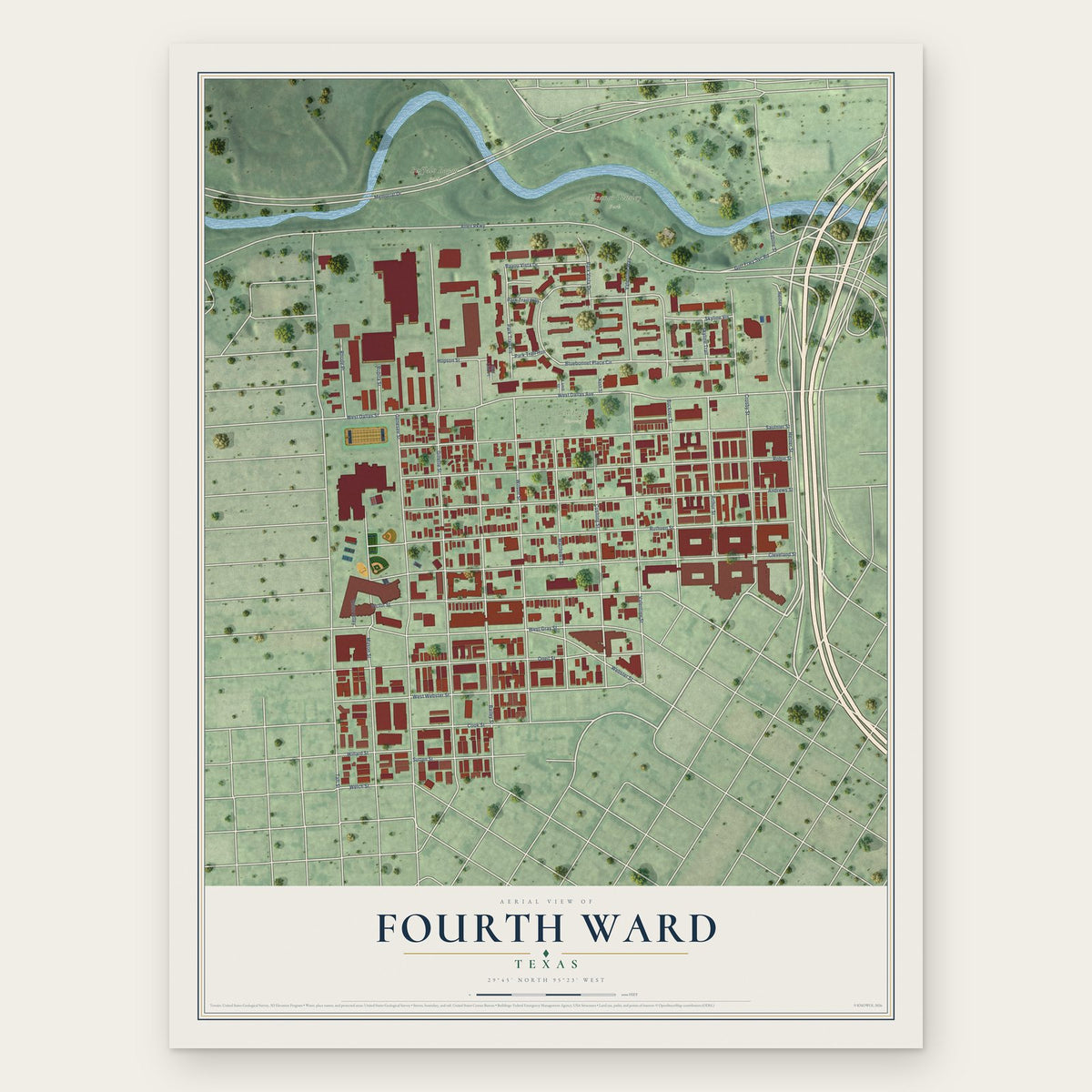Fourth Ward, Texas map print, the full design