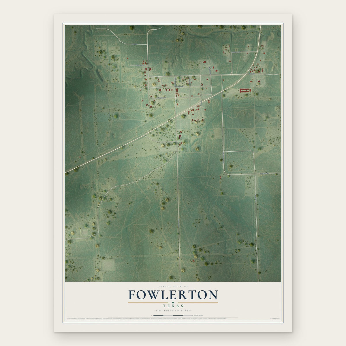 Fowlerton, Texas map print, the full design