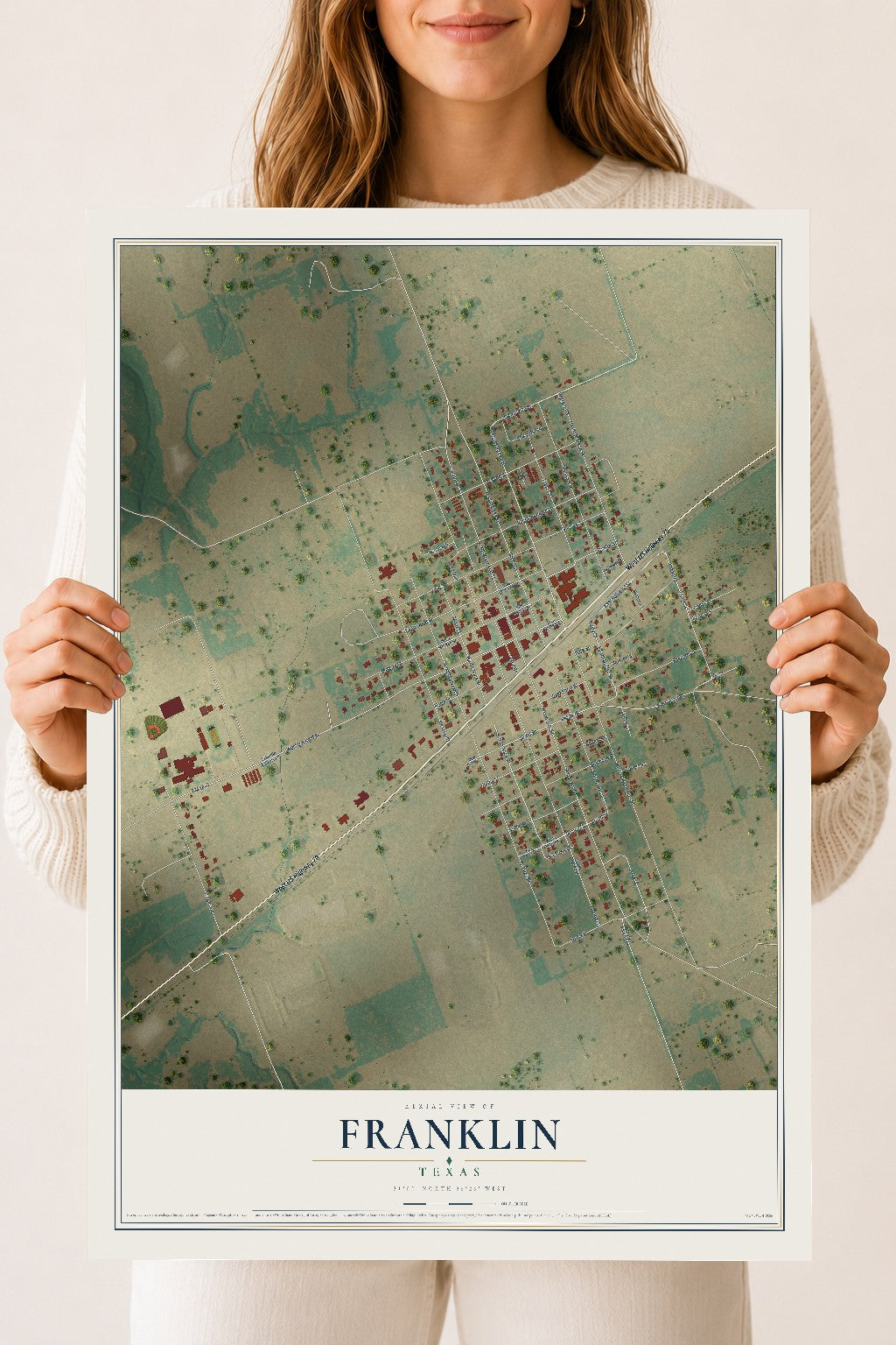 Map of Franklin, Texas, 18 x 24 inch unframed archival matte print