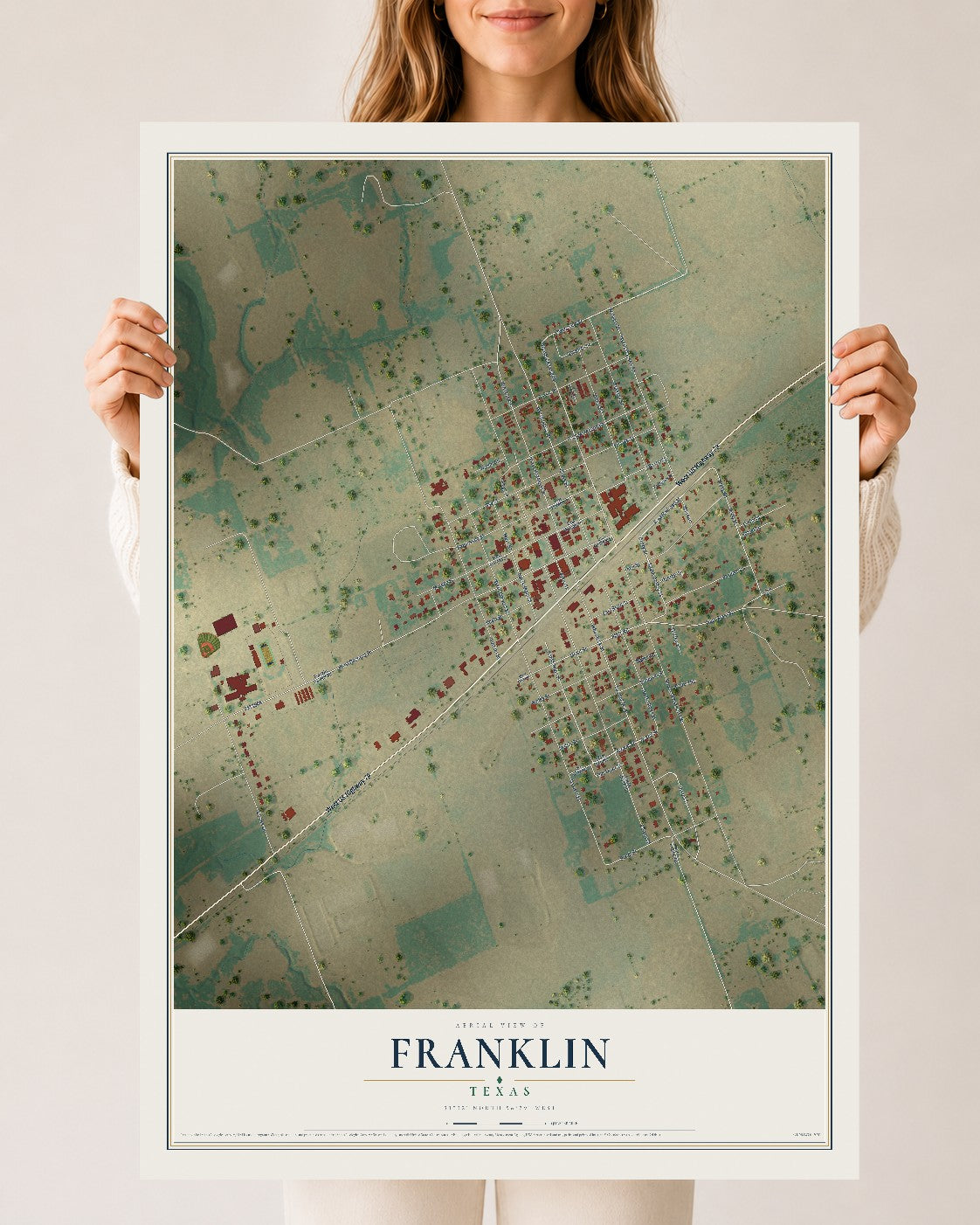 Map of Franklin, Texas, 24 x 36 inch unframed archival matte print