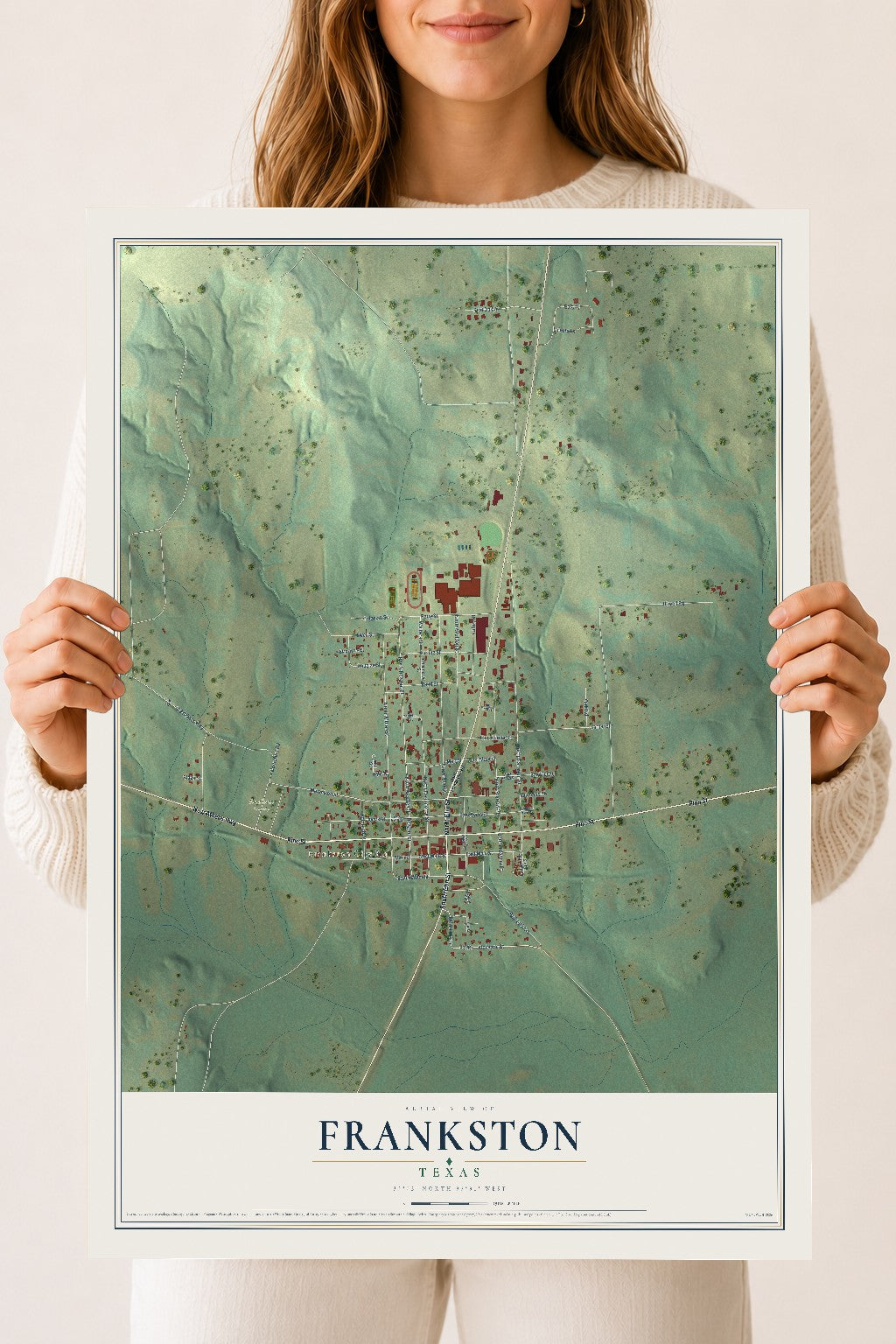 Map of Frankston, Texas, 18 x 24 inch unframed archival matte print