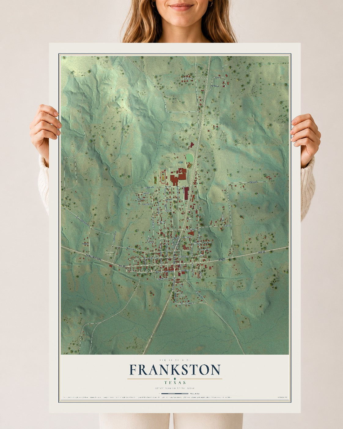 Map of Frankston, Texas, 24 x 36 inch unframed archival matte print
