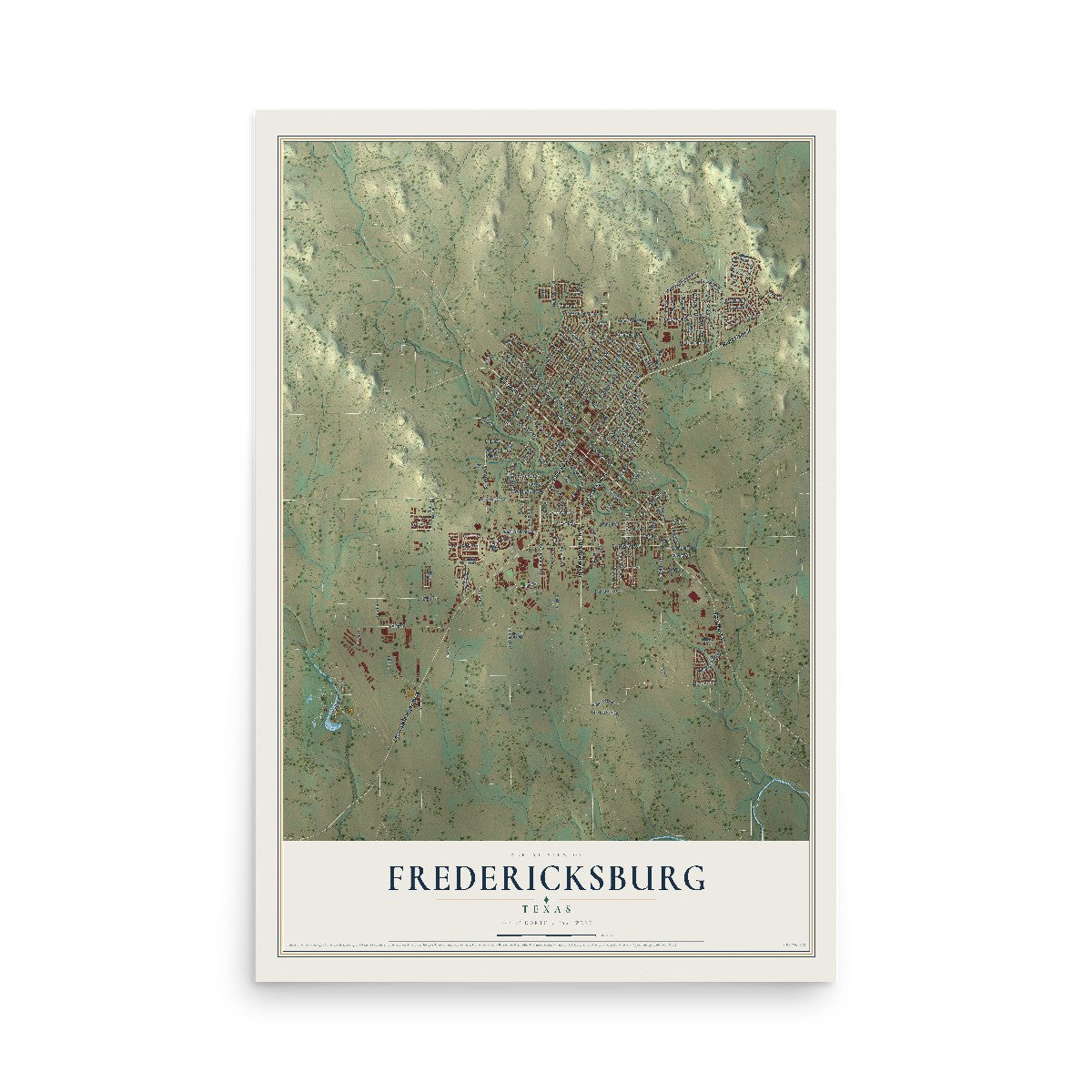 Map of Fredericksburg, Texas, 12 x 18 inch unframed archival matte print