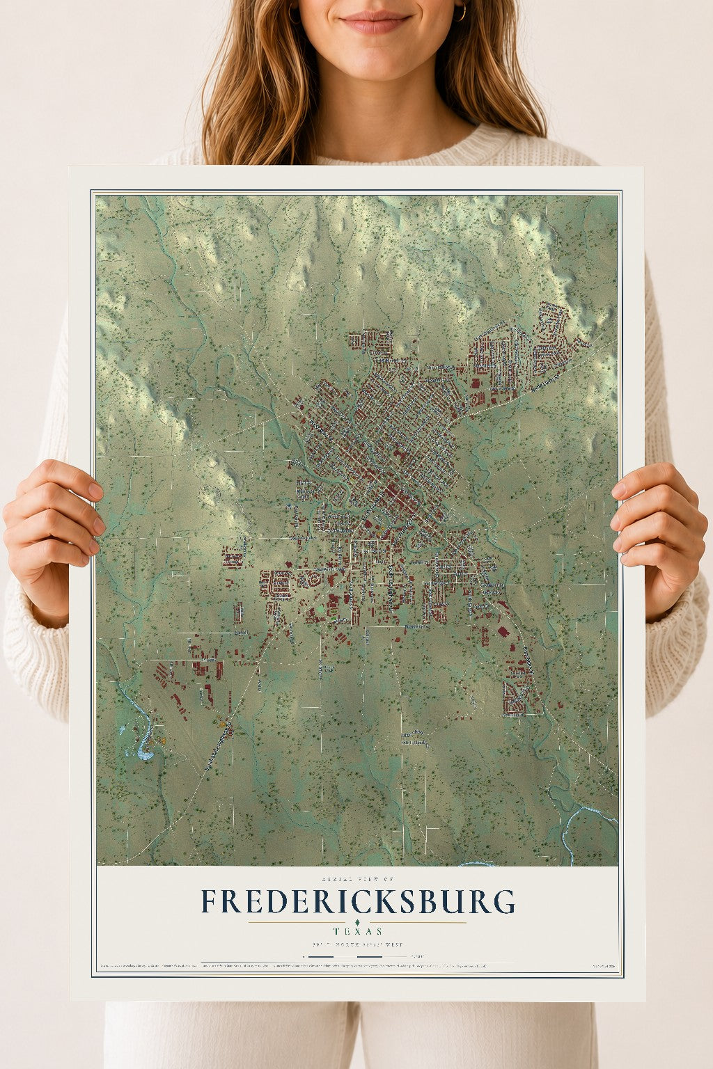 Map of Fredericksburg, Texas, 18 x 24 inch unframed archival matte print