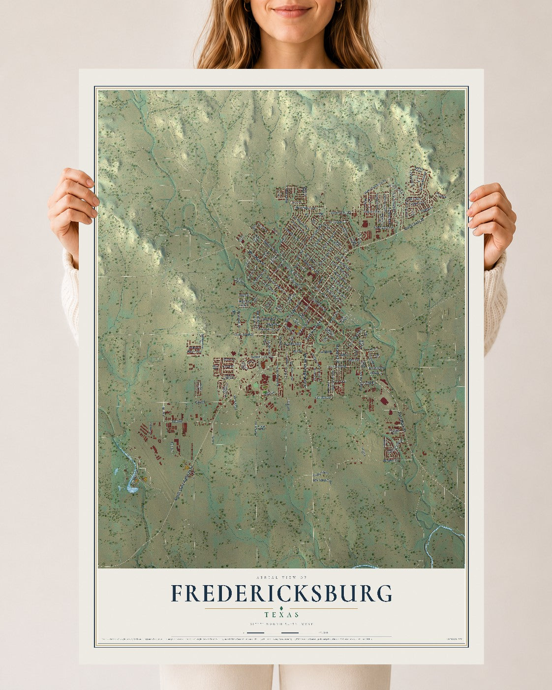 Map of Fredericksburg, Texas, 24 x 36 inch unframed archival matte print