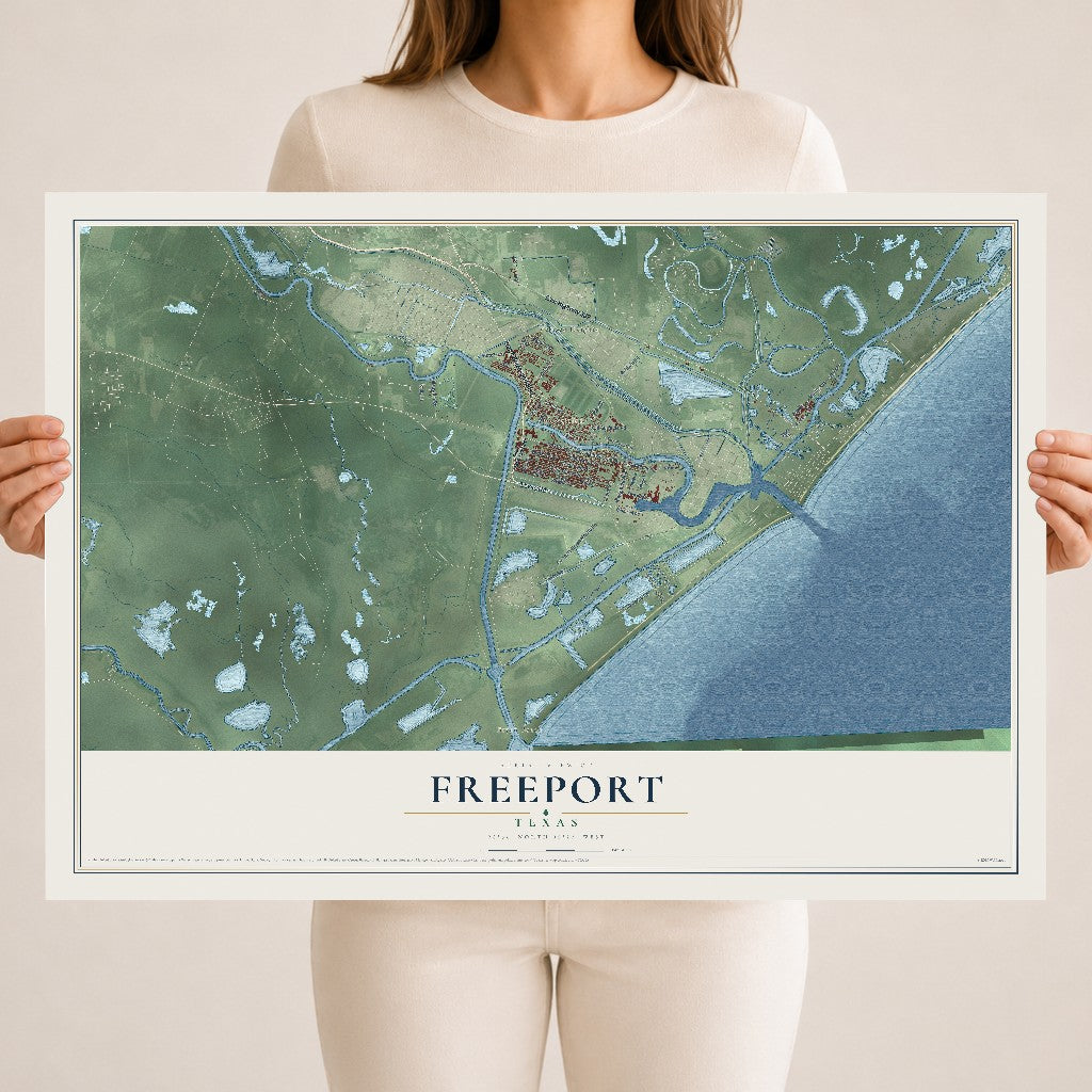 Map of Freeport, Texas, 18 x 24 inch unframed archival matte print