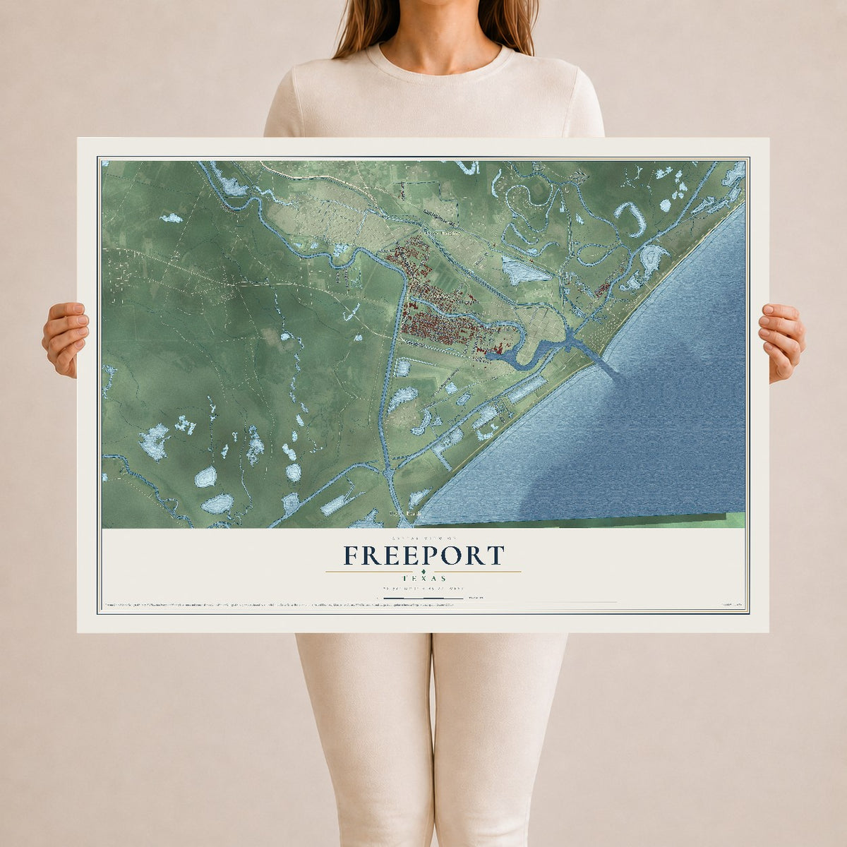 Map of Freeport, Texas, 24 x 36 inch unframed archival matte print