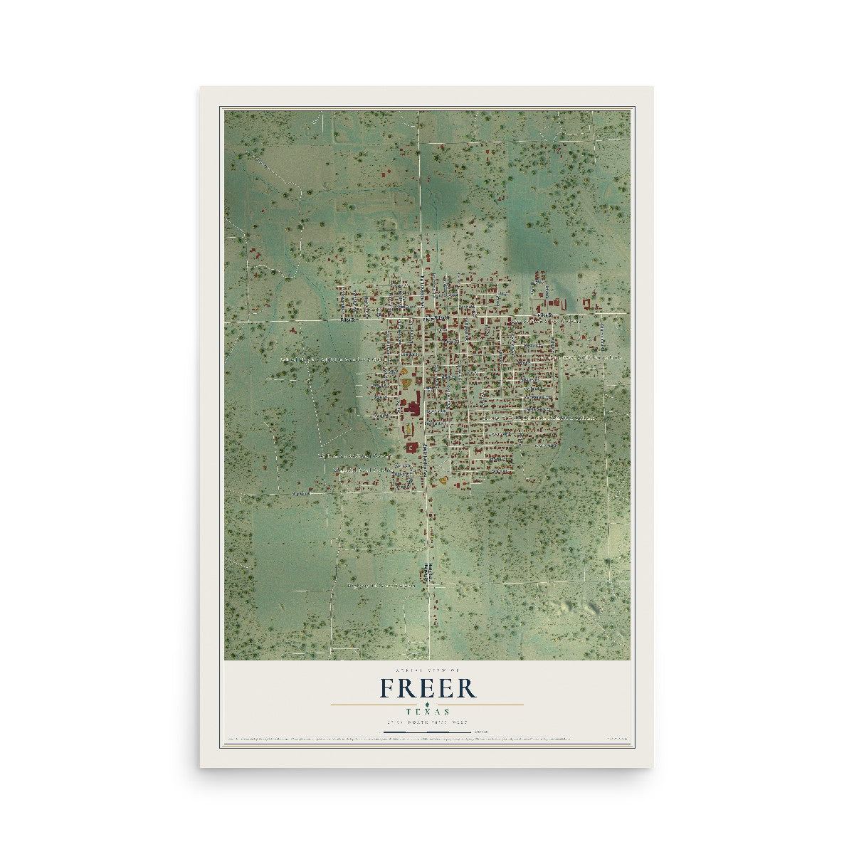 Map of Freer, Texas, 12 x 18 inch unframed archival matte print