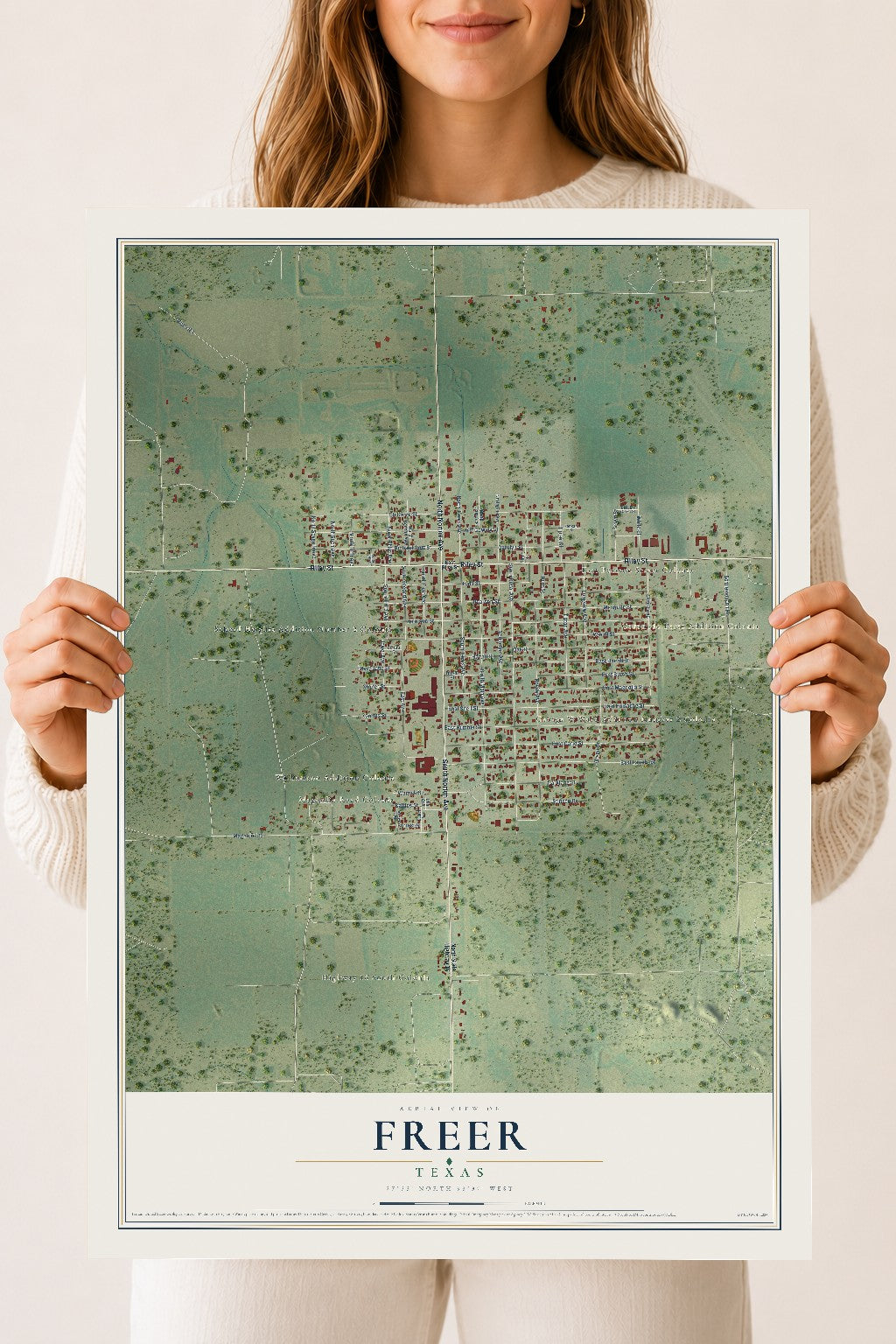 Map of Freer, Texas, 18 x 24 inch unframed archival matte print