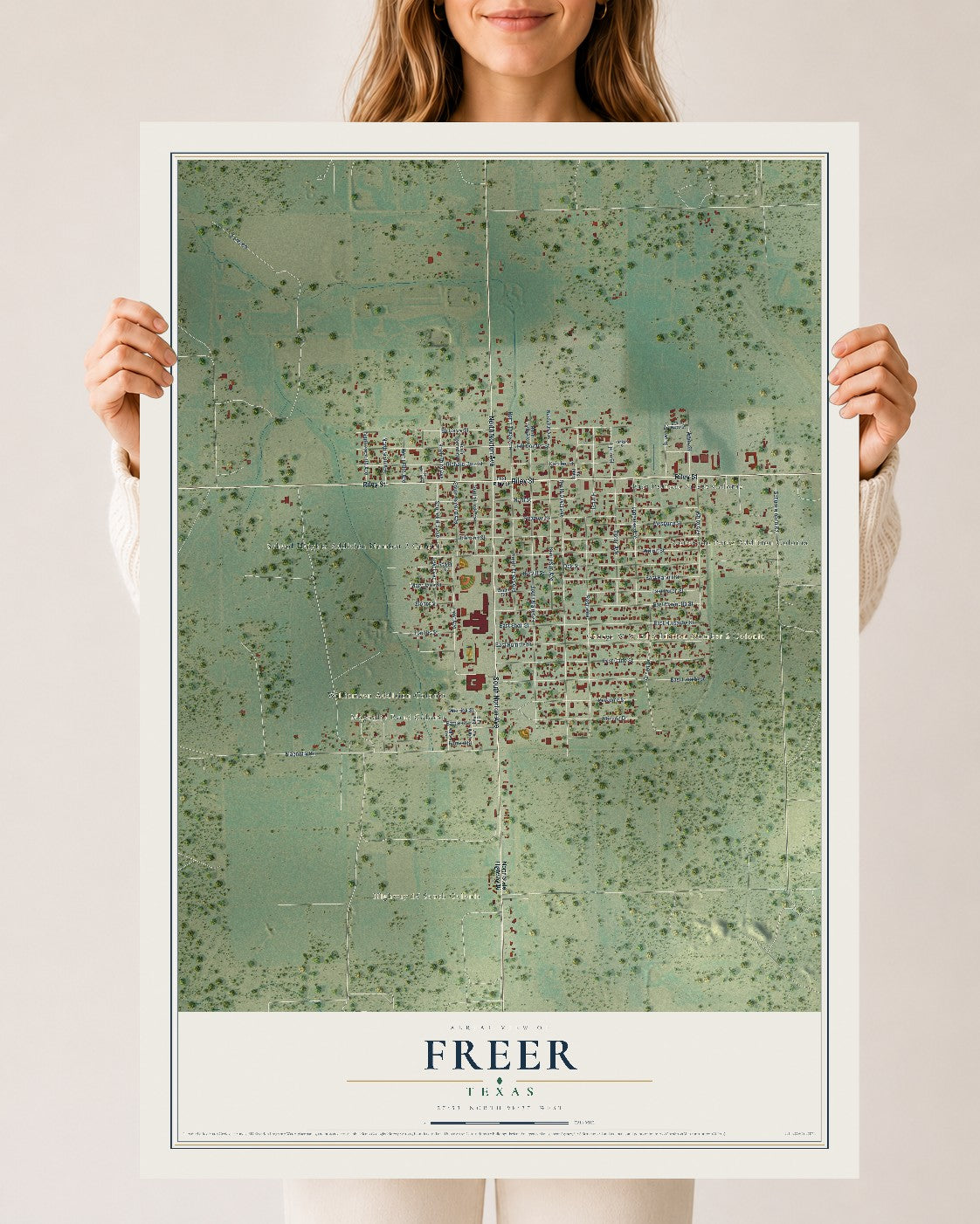 Map of Freer, Texas, 24 x 36 inch unframed archival matte print