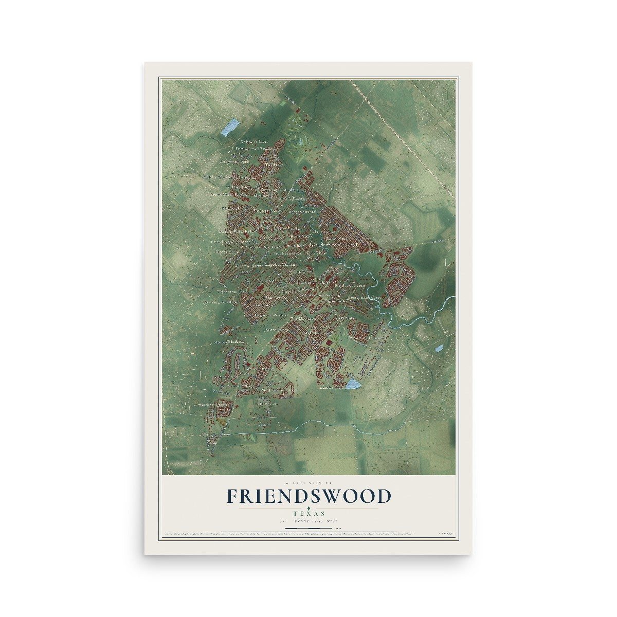 Map of Friendswood, Texas, 12 x 18 inch unframed archival matte print
