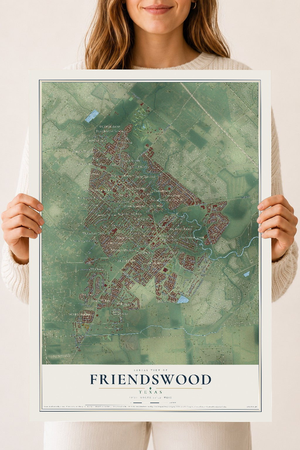 Map of Friendswood, Texas, 18 x 24 inch unframed archival matte print