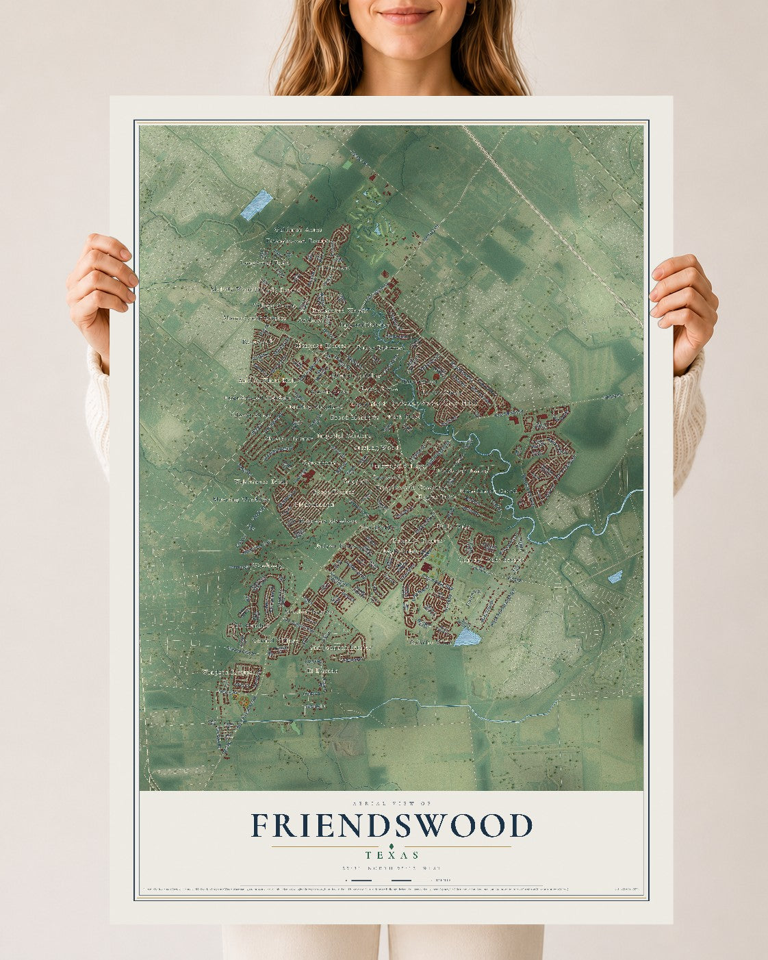 Map of Friendswood, Texas, 24 x 36 inch unframed archival matte print