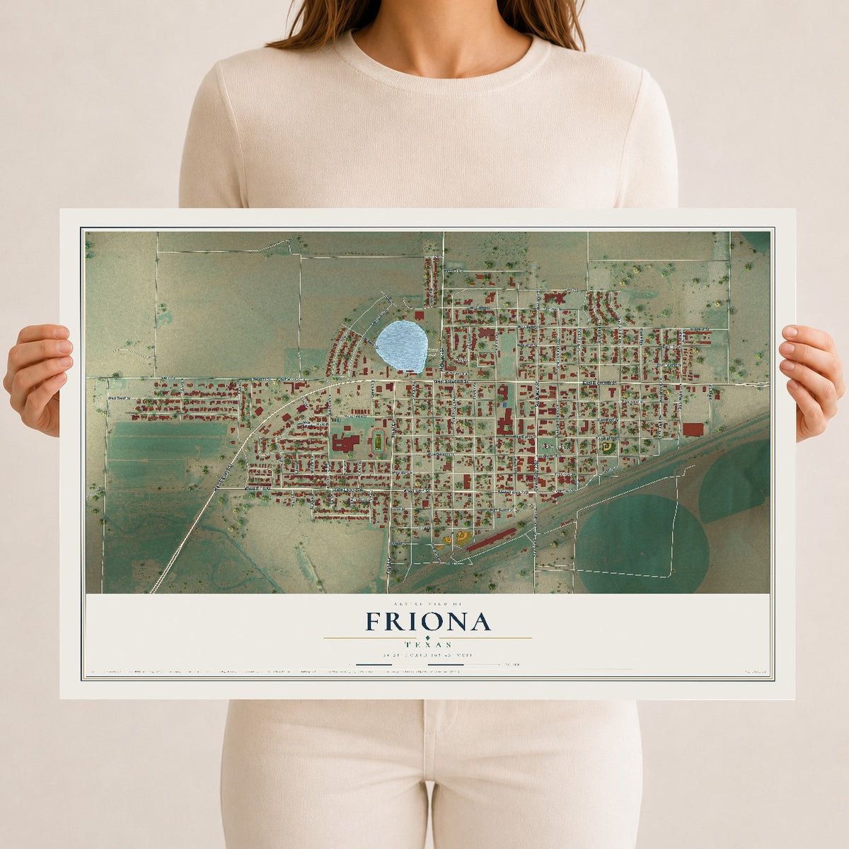 Map of Friona, Texas, 12 x 18 inch unframed archival matte print