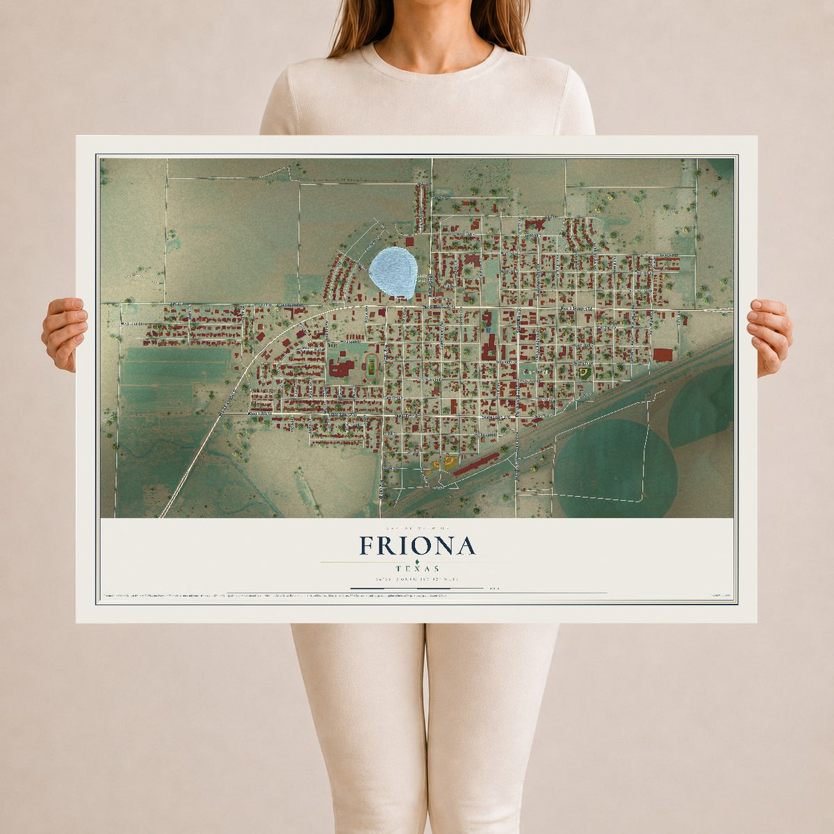 Map of Friona, Texas, 24 x 36 inch unframed archival matte print