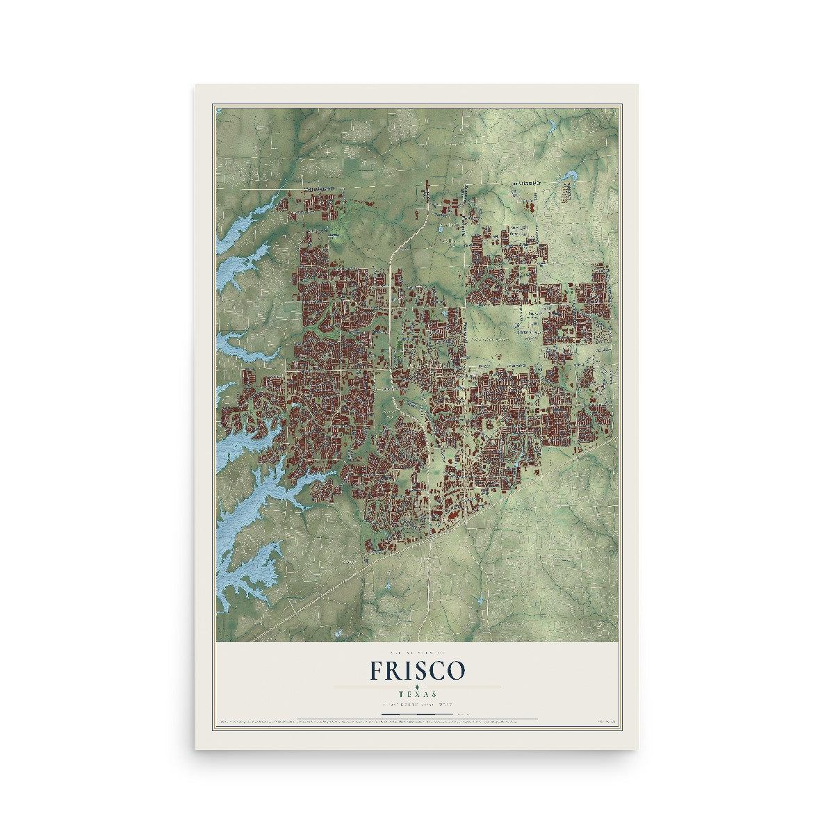 Map of Frisco, Texas, 12 x 18 inch unframed archival matte print