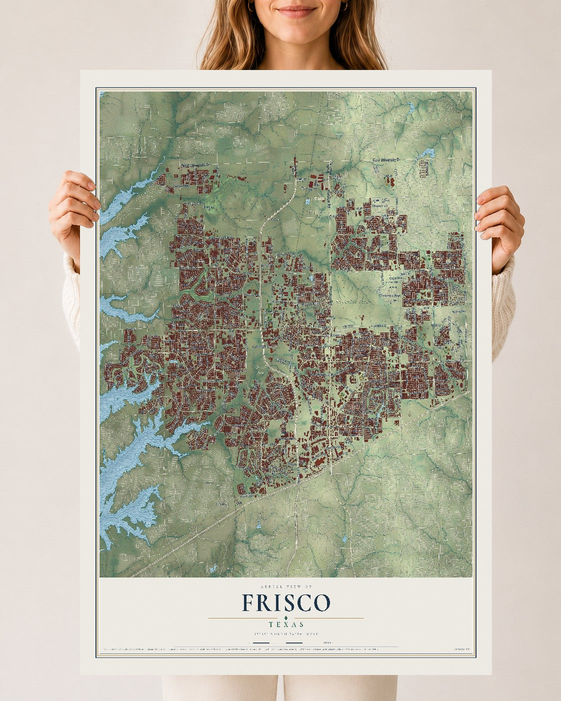 Map of Frisco, Texas, 24 x 36 inch unframed archival matte print