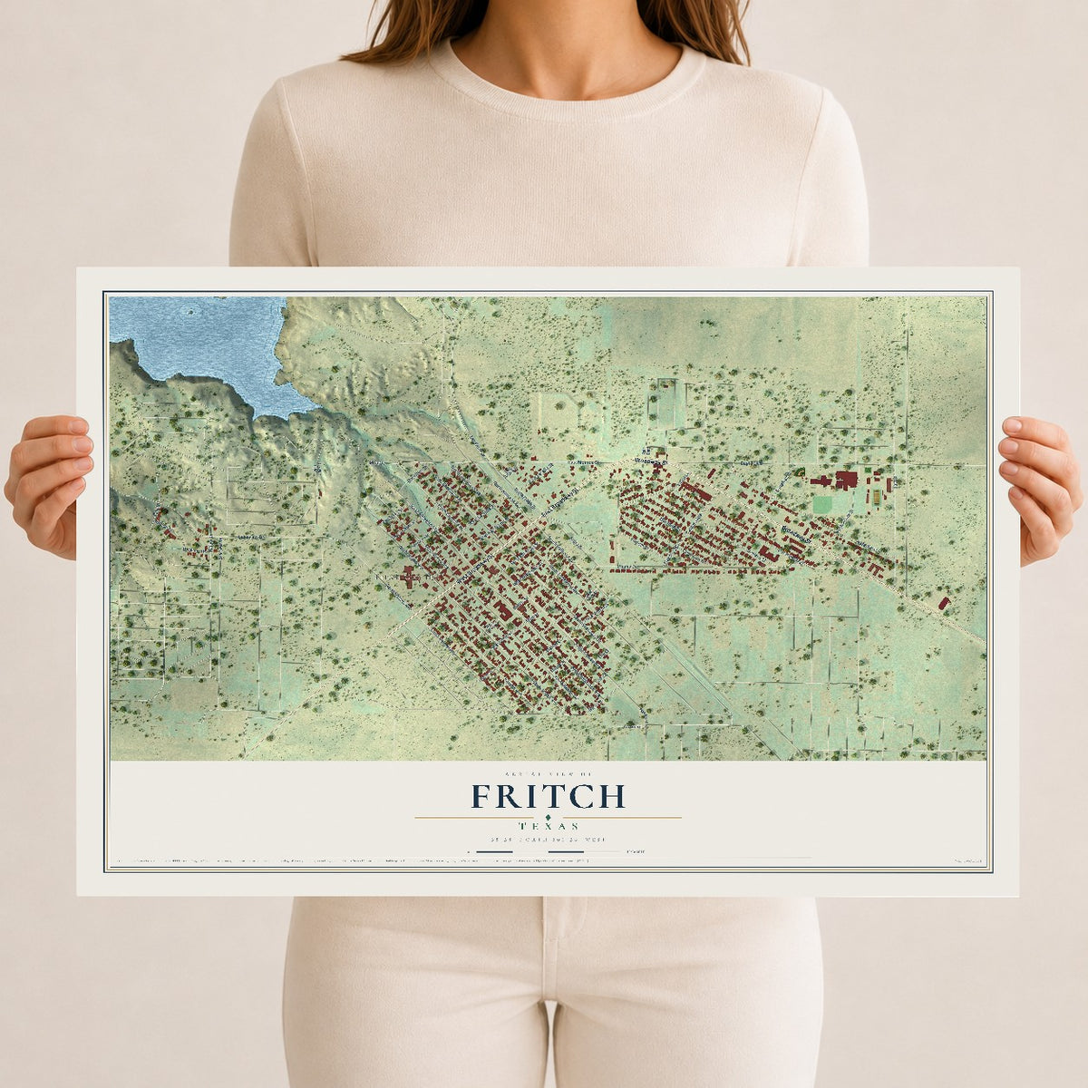 Map of Fritch, Texas, 12 x 18 inch unframed archival matte print