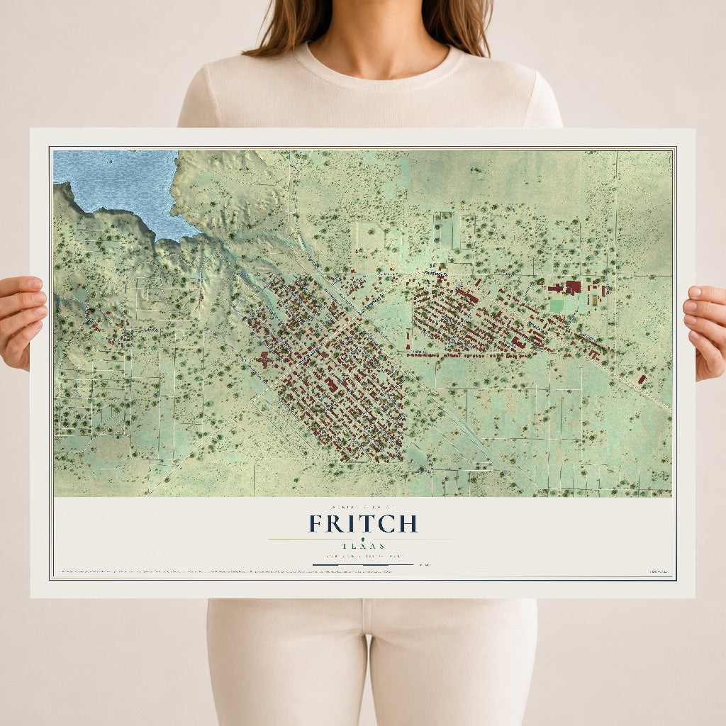 Map of Fritch, Texas, 18 x 24 inch unframed archival matte print