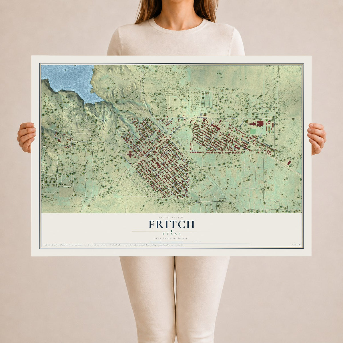 Map of Fritch, Texas, 24 x 36 inch unframed archival matte print