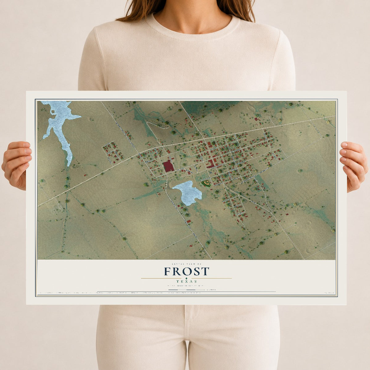 Map of Frost, Texas, 12 x 18 inch unframed archival matte print