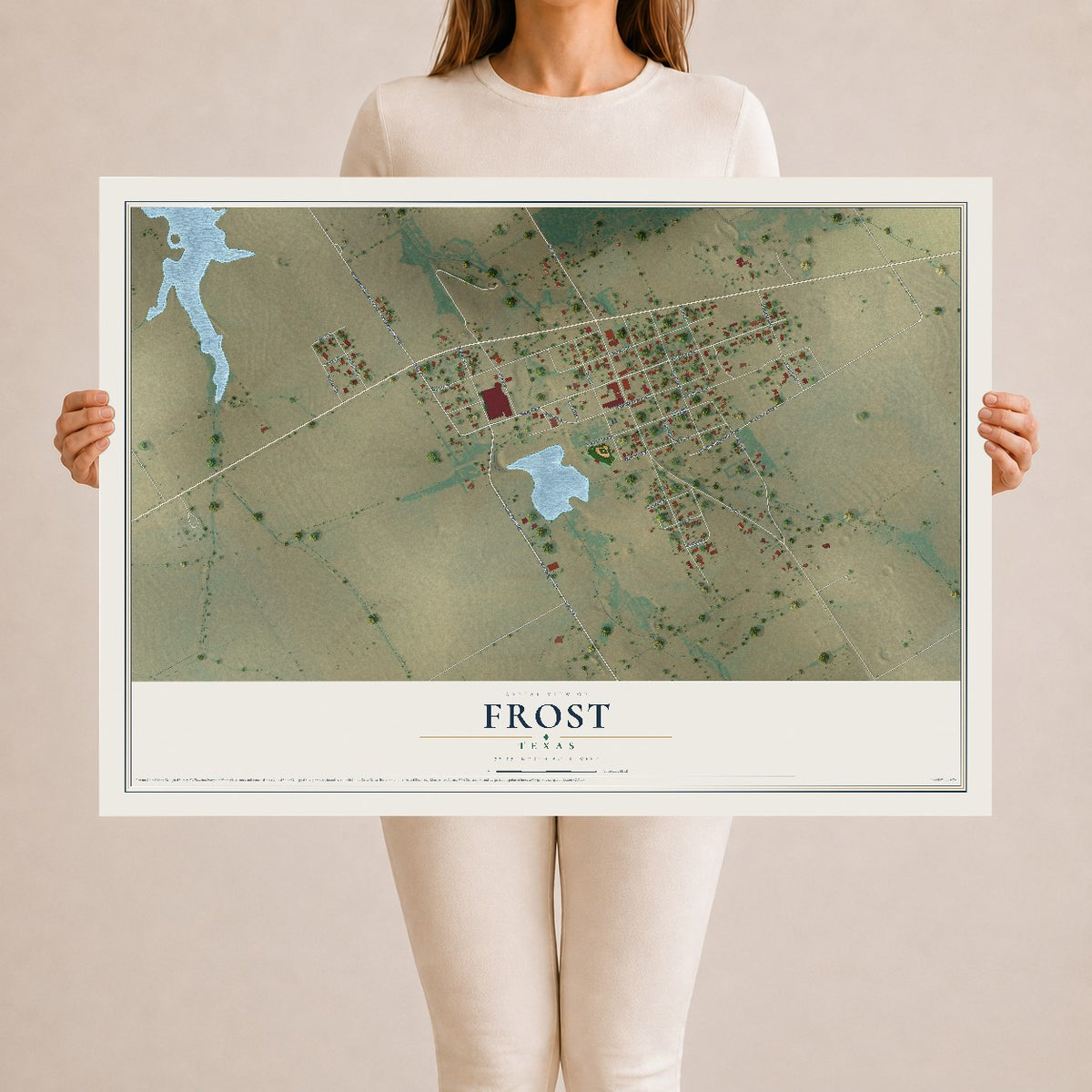 Map of Frost, Texas, 24 x 36 inch unframed archival matte print