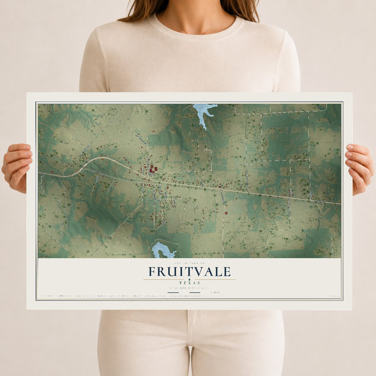 Map of Fruitvale, Texas, 12 x 18 inch unframed archival matte print